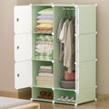 Modern 6-Cube Plastic Wardrobe with Extendable Shoe Rack Light Green and White Door-for Workshop and Living Room