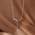 Fine Jewelry Women 925 Sterling Silver Water Drop Shape CZ Diamond Pendant Necklace