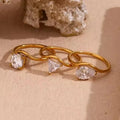 Fashionable Light Luxury 18K Gold Plated Stainless Steel Zirconia Ring Jewelry Waterproof Finger Ring