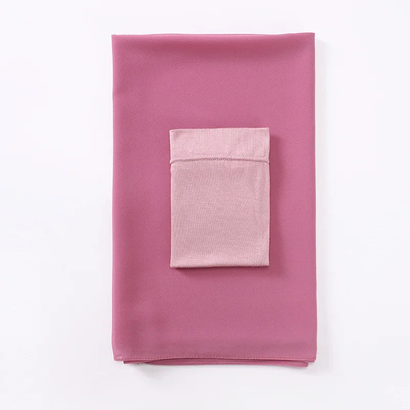 MIO Hijab with Under Cap Solid Color Wholesale Chiffon Hijab with Matching Cap Muslim Long Scarf for Women Lady