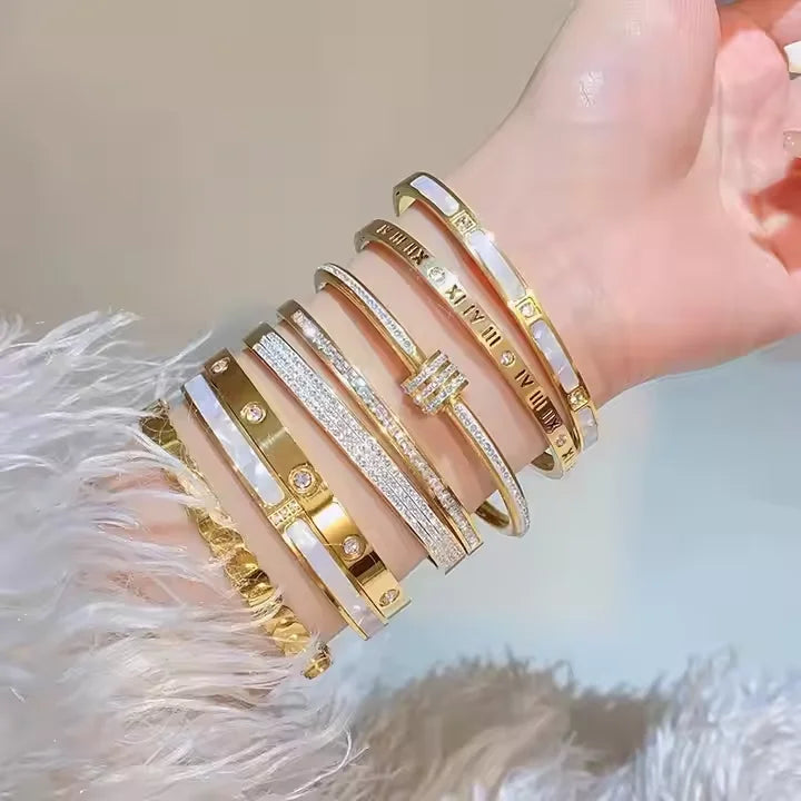 MYNENEY Women's Trendy Beaded Bracelet 18K Gold Plated Stainless Steel Waterproof Anti-Tarnish Zircon Jewelry