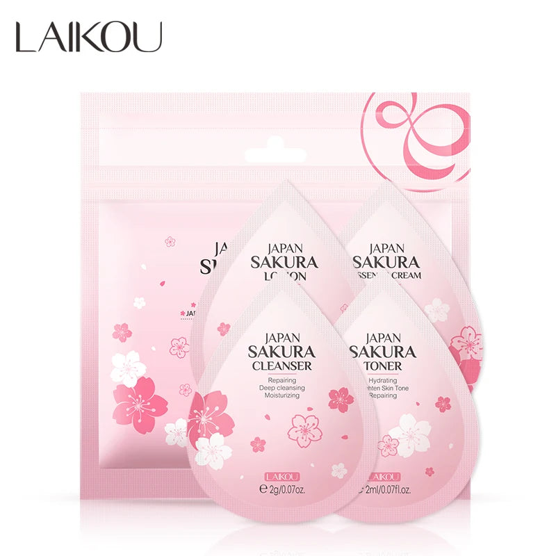 LAIKOU Sakura 4-Piece Skin Care Set Anti-Aging Face Cream 2g Deep Cleansing Moisturizing Toner Repairing Lotion for Care