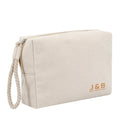 Natural Cotton Canvas Rectangle Toiletry Cosmetic Bag with Cotton Cord Wrist Strip Personalized Logo Cotton Makeup Zipper Bag