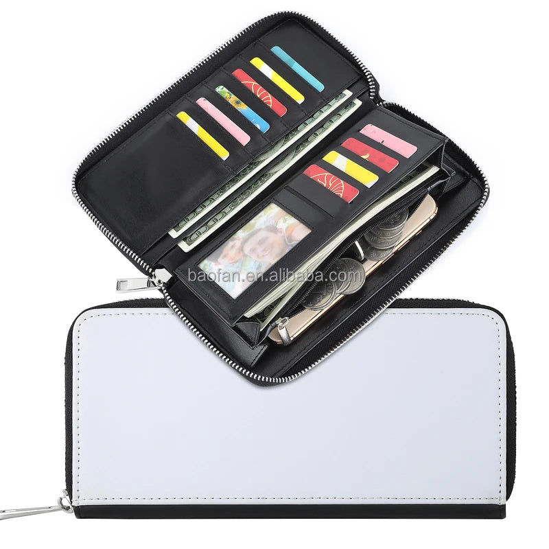 Hot Sales Blanks Sublimation PU Leather Zipper WalletHeat Transfer DIY Printable Long Wallet