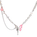 Personaliity Zircon Pink Butterfly Crystal Patchwork Oil Dripping Necklace Hollow Out Butterfly Charm Necklace Earring Set