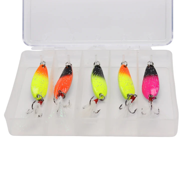Metal Fishing Spoon Metal Fishing Lure Kit Colorful Hard Fishing Spinner Baits with Treble Hooks Salmon Bass