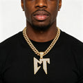 Iced Out Initial CT Pendant Necklace Alloy Gold Plated Crystal Cuban Link Chain Unisex Hip Hop Bling Sharp Letter Design Jewelry MegaBDM