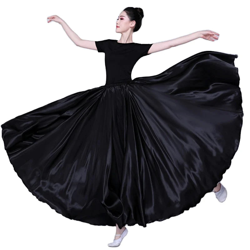 360 Degree Satin Skirt Belly Dance Women Gypsy Long Skirts Dancer Practice Wear 15 Colors Assorted Solid Purple Gold Dance Skirt