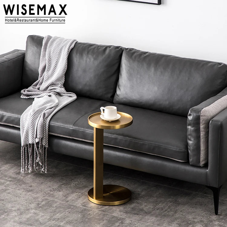 WISEMAX FURNITURE Living Room Furniture Coffee Tables Luxury Modern Small Round Retro Gold Carbon Steel C Shaped Bed Side Table