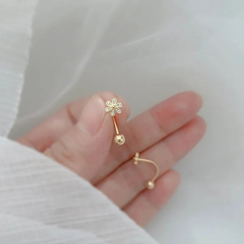 Newest Petal Screw Earrings Gold Plated Flower Earrings U-shaped Rear Hanging Earrings Ear Bone Nail for Girls Women