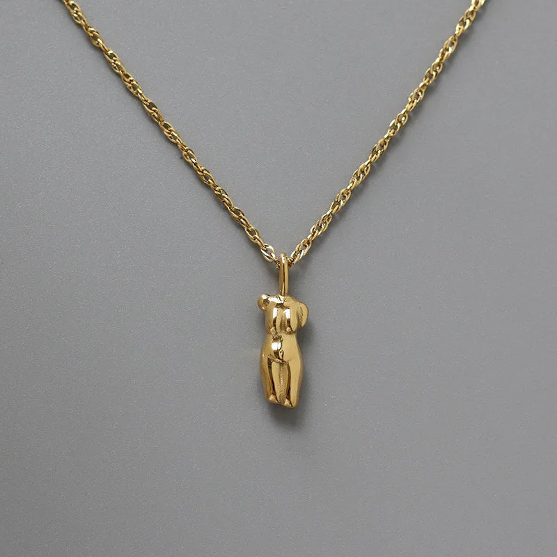 Hot Sale Ins Personalized Minimalist Simple Stainless Steel Gold Plated Solid Statue 3D Human Body Pendant Necklaces