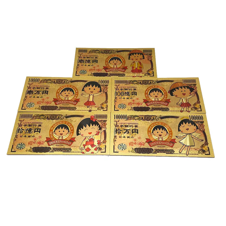 5 Types Japanese Cartoon Chibi-Maruko-chan Gold Anime Banknote Souvenir Gifts and Collection Cards