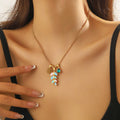 Fashion Stainless Steel Gold-plated Colorful Oil Drop Leaf Pendant Tree of Life Water Drop Accessory Chain Necklace for Women