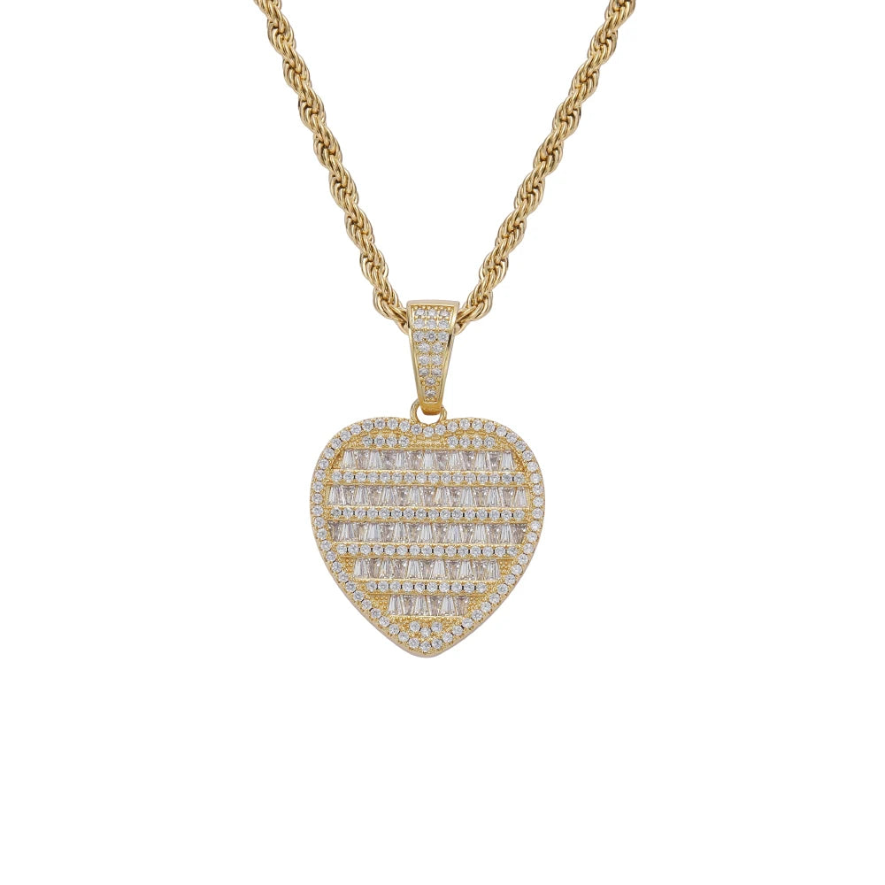CN378 Heart Pendant Bling Bling Brass Setting CZ Hip Hop Necklace Iced Out Jewelry
