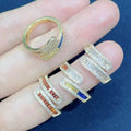 RM1616 Chic 18K Gold Diamond CZ Rectangular Baguette Wrap Wrapped Overlap Design Stack Rings Triple CZ Rings