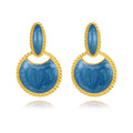 Luxury Round Shaped Blue Enamel 925 Sterling Silver Jewelry 18k Gold Plated Stud Earrings for Women