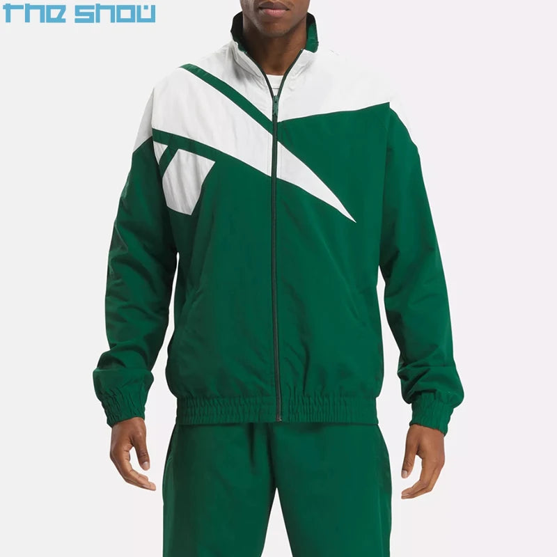 OEM High Quality Nylon Patchwork Fabric  With  Zipper  Customize Logo Track Jacket for  Men