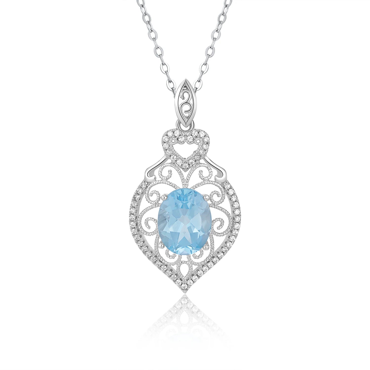 YBO 925 Sterling Silver Gemstone Topaz Necklaces for Women Fashion Hollow Pear Heart Pendants Geometric Trendy Weddings Parties