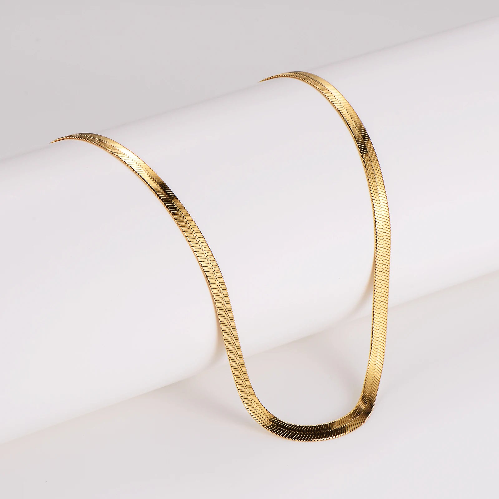 18K Gold Plated Flat Snake Chain Necklace for Women Dainty Stainless Steel Chunky Chocker Trendy for Parties Personalized