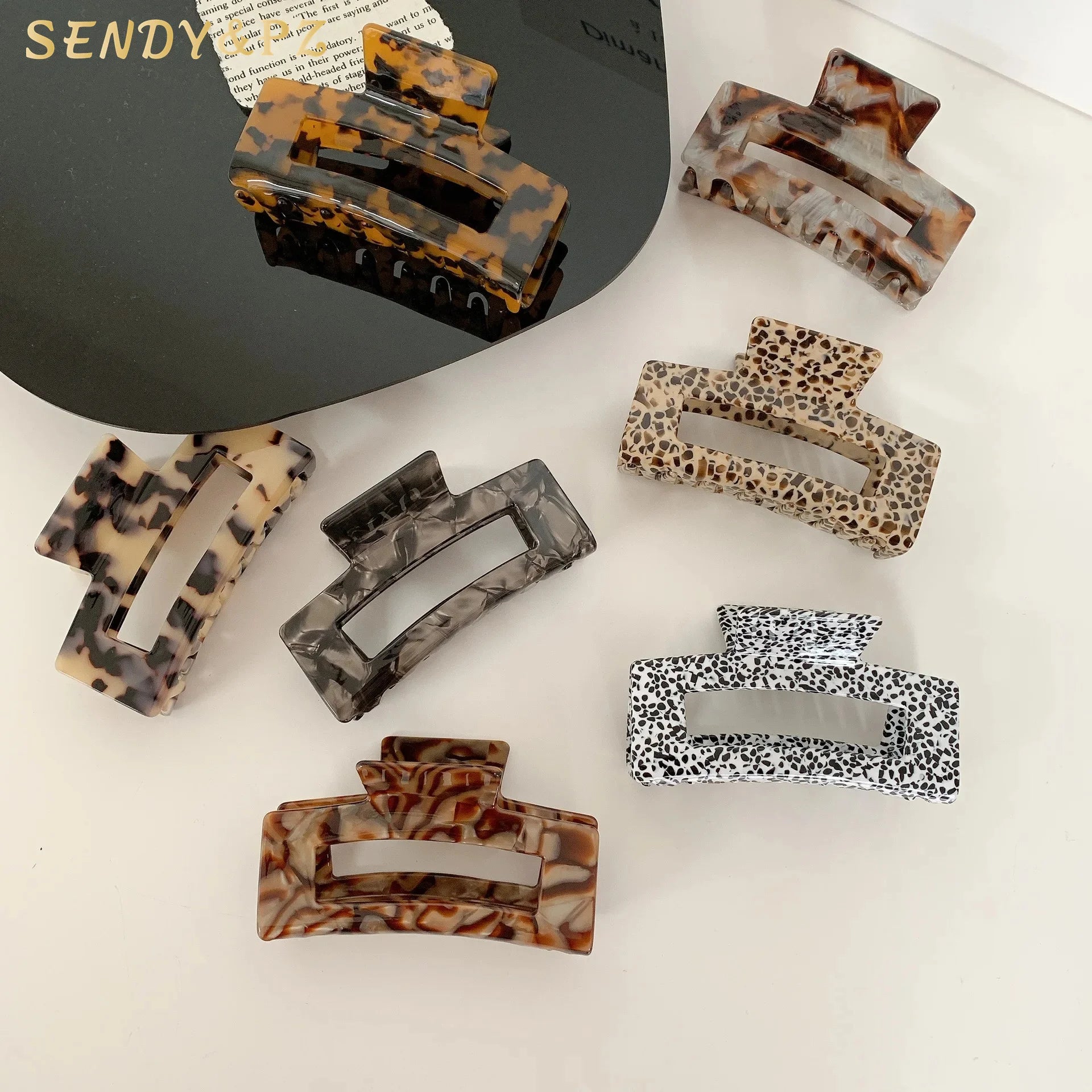 Women 10.5cm Big Acetate Hair Clip Marbling Splash Ink  Large Hair Claw Clips Temperament Geometry Simplicity Women Shark Clip
