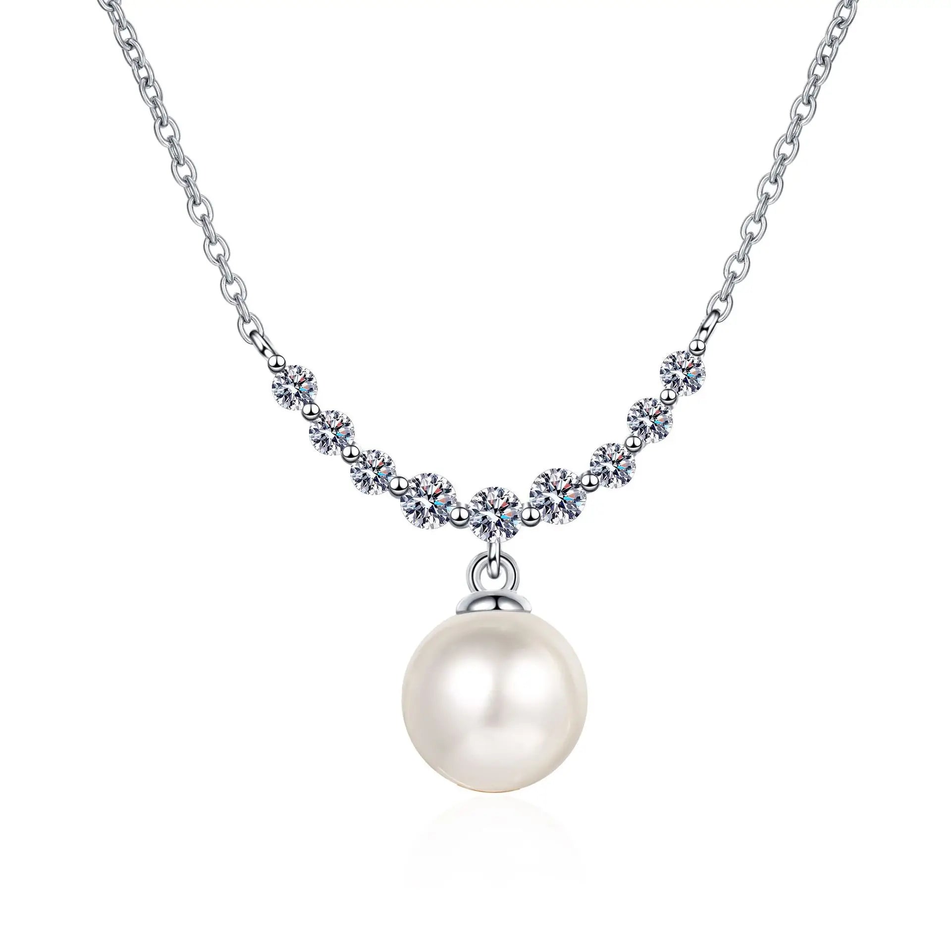 S925 Sterling Silver Moissanite Freshwater Pearl Pendant Necklace Premium Gift for Wedding or Engagement