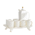 2021 New Luxury Gold Rim 8Pcs Porcelain Coffee Tea Sets With Gold Decor Design Ceramic Tea Pot and Cup Set