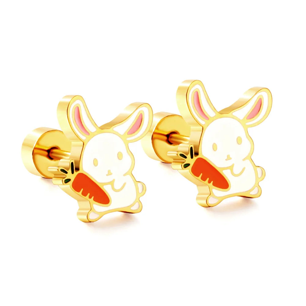 Lovely Animal Stud Earring for Girls 316 Stainless Steel Anti-allergy Rabbit Penguin Dog Screw Back Stud Earrings BFF Jewelry