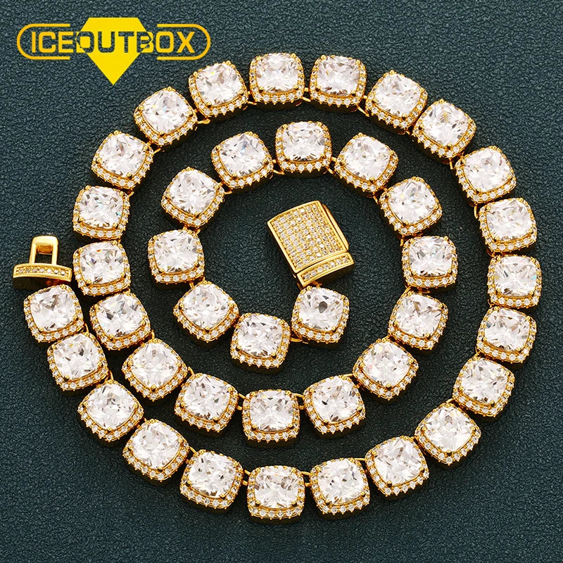 New High Quality Hip-hop Brass 11mm Wide Square Zircon Women Men's Bling Gold Chain Necklace
