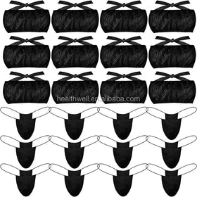 Disposable Underwear Set Disposable Bras G-String Panties for Spa Everyday Nonwoven Disposable Strapless Underwear Spray (Black)