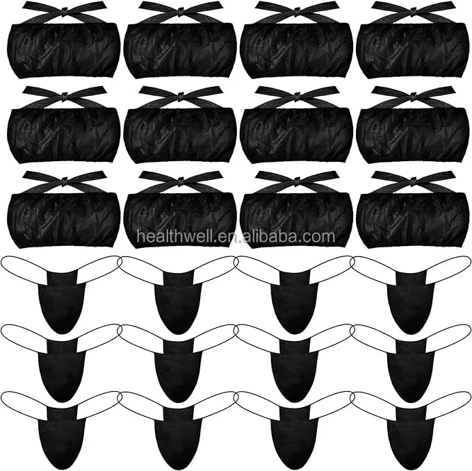 Disposable Underwear Set Disposable Bras G-String Panties for Spa Everyday Nonwoven Disposable Strapless Underwear Spray (Black)