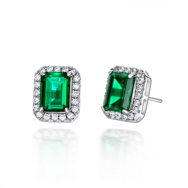 925 Silver Sterling Cubic Zirconia Stud Earrings for Women Lab Grown Emerald Stylish Jewelry Weddings Gifts Parties Engagements