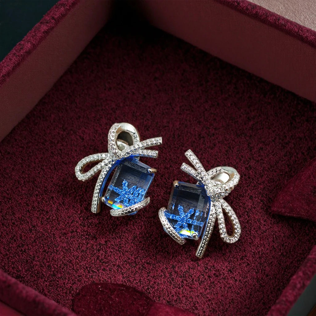 Ilona High-End Trendy Silver Bow Snowflake Earrings Luxury Fashion Jewelry for Women's Anniversary Stud Earring