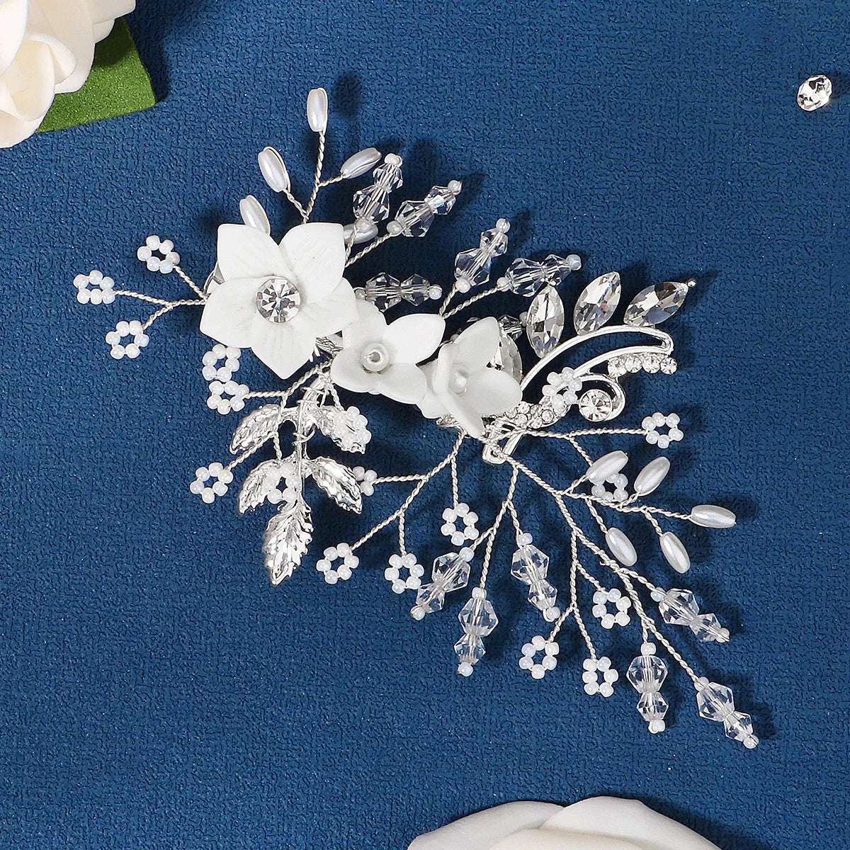 White Ceramic Flowers Wedding Jewelry Bridal Hairpin Hair Clip Comb Accessories Bridesmaid Woman Party Use Hair Pieces Headdress