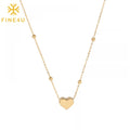 Dainty Women Fashion Jewelry Beaded Chain Gold Plated Stainless Steel Heart Necklace