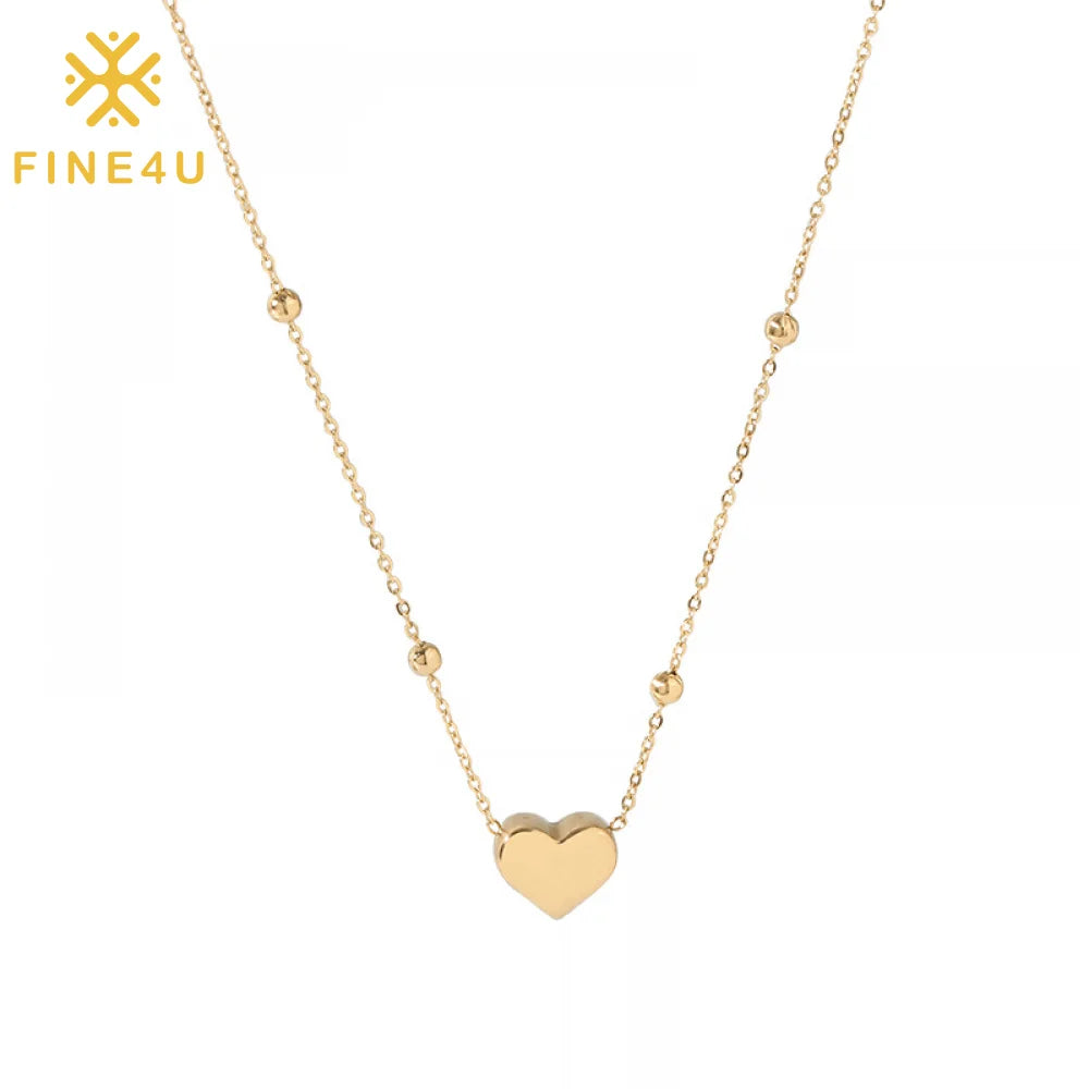 Dainty Women Fashion Jewelry Beaded Chain Gold Plated Stainless Steel Heart Necklace