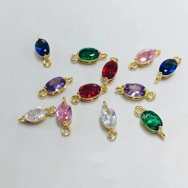 Oval Copper Gold Plated Earrings Pendant Zircon Double Hook Crystal Glass Rhinestone Beads Binding Bracelet Pendant Charms