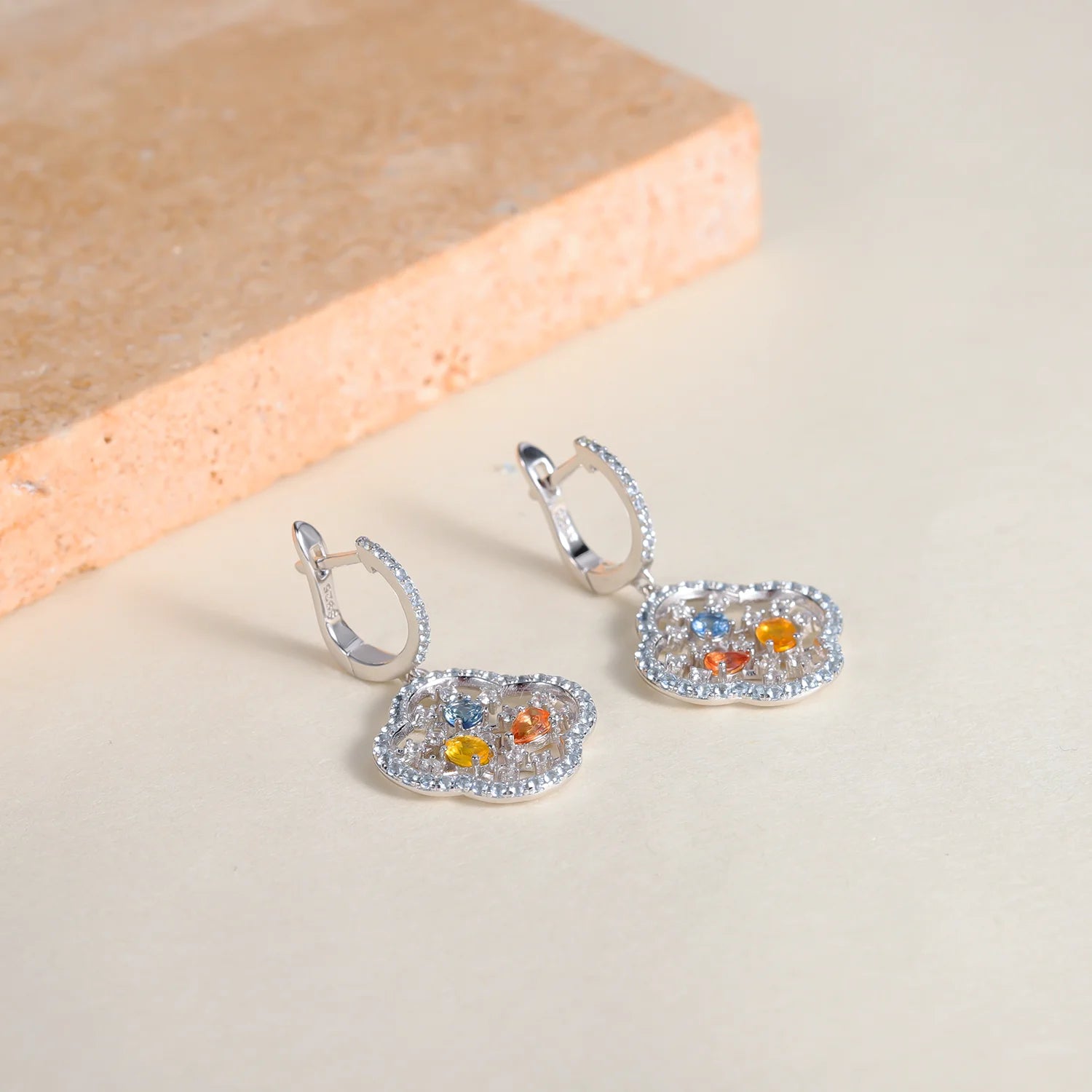 W0515 Abiding Fine Jewelry Custom Earring Manufacturer 925 Sterling Silver Colorful Natural Sapphire Drop Earrings