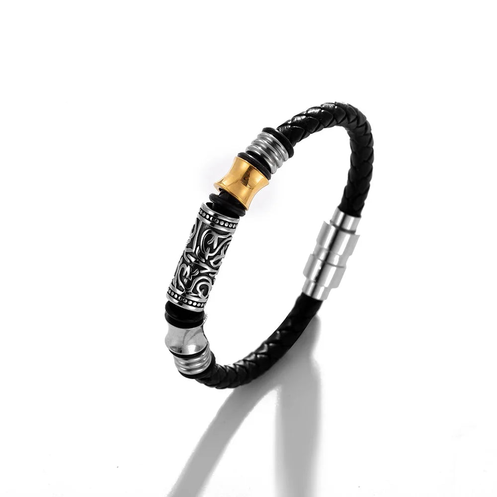 Hip Hop Woven Braided Leather Bracelet Stainless Steel Bracelet Leather Bracelet for Men