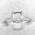 Sterling Silver 6*6mm Semi Mount Ring Square Shape Empty Frame Blank Claws Setting S925 Base Without Center Stone for Inlay DIY