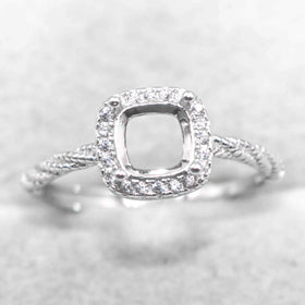 Sterling Silver 6*6mm Semi Mount Ring Square Shape Empty Frame Blank Claws Setting S925 Base Without Center Stone for Inlay DIY