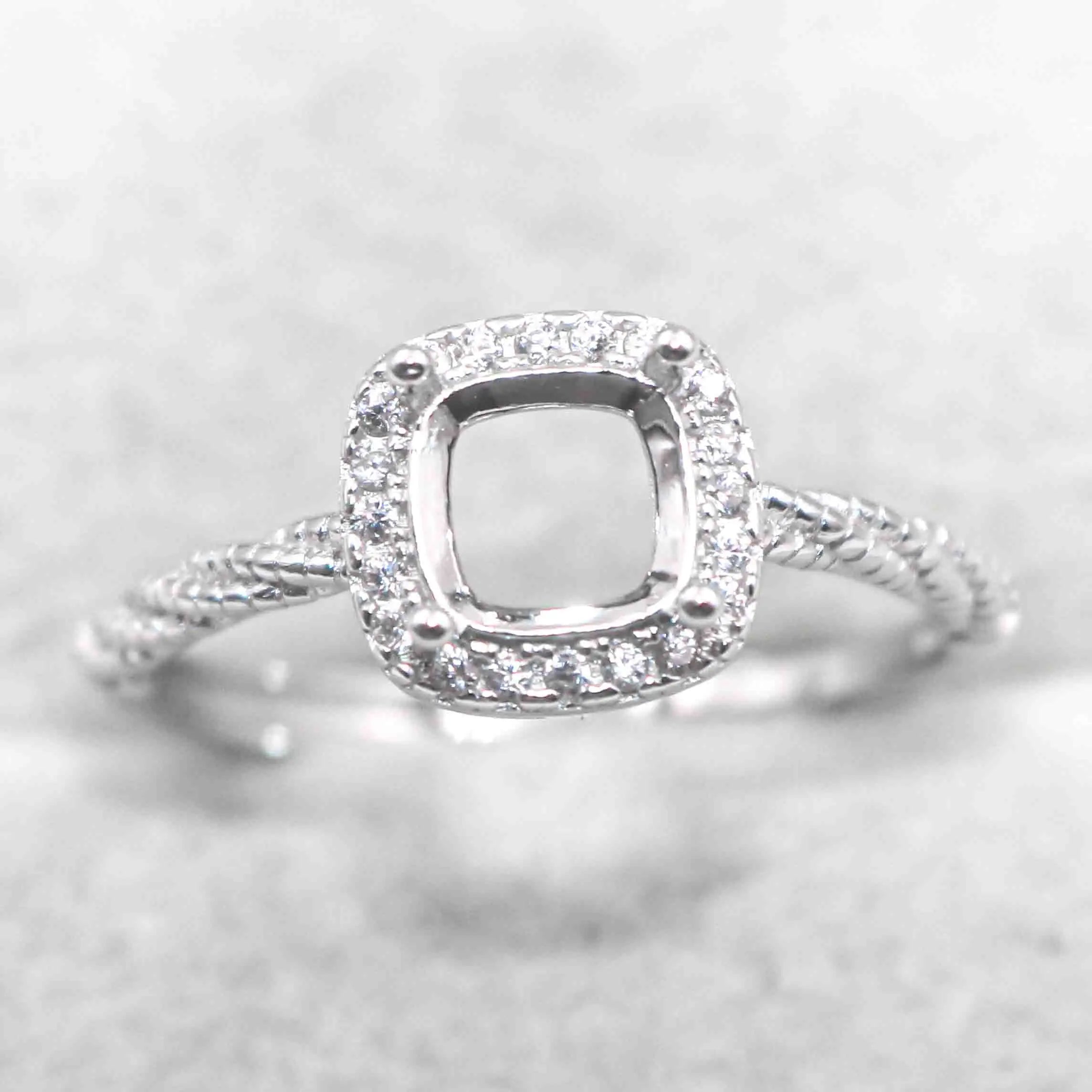 Sterling Silver 6*6mm Semi Mount Ring Square Shape Empty Frame Blank Claws Setting S925 Base Without Center Stone for Inlay DIY