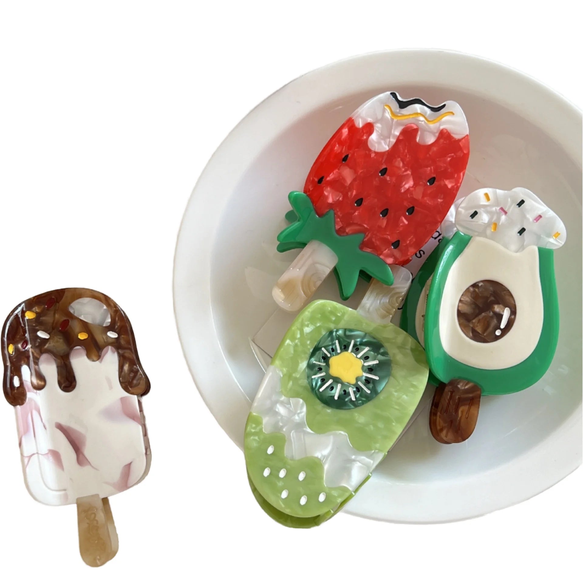 New Popsicle acetate Hair claw Clip Fruit Strawberry Chocolate Grab Sweet Hair Grab Cute Shark Clip Hair Accessory for Girls