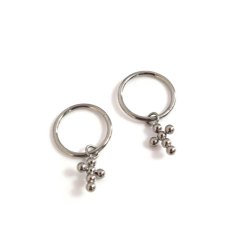F136 Titanium Cross Charm Earrings and G23 Titanium Nose Ring 14K Gold Plated Body Piercing Jewellery 16g Size Ball Pattern