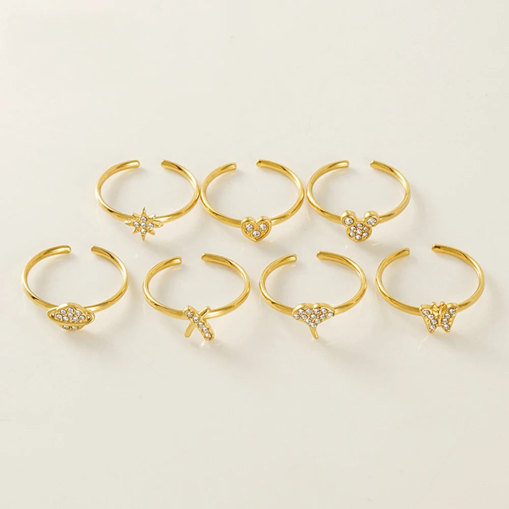 Luxury Wedding Christmas Jewelry 18k Gold Plated Gift Tiny Green Zircon Round Rings for Women Geometric Stainless Steel Ring