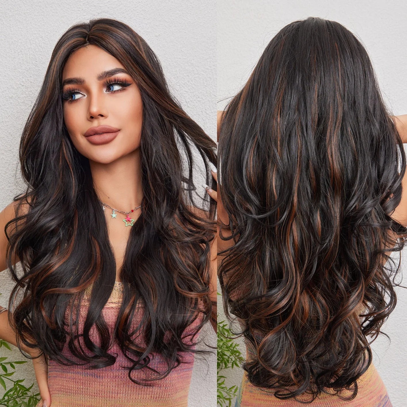 Factory Wholesale Color Wigs Wavy Synthetic Wigs Black Wigs Red Striped Hair Natural Soft Smooth Tangle Free