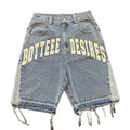 MS003 Men's Custom Embroidered Logo Loose Distressed Streetwear Jean Shorts Mid Waist Raw Hem Denim Casual Summer Washed Woven