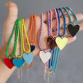 NM1075 2021 Summer Beach Jewelry Gold Plated Enamel Love Heart Pendant Enamel Metal Brass Box Chain Necklace