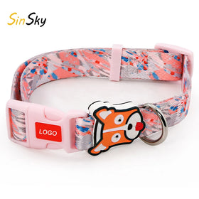 SinSky Neck Protection Latex Colorful Printing Dog Collars Custom Logo Nylon Pet Dog Collar with Cute Dog Shape Buckle