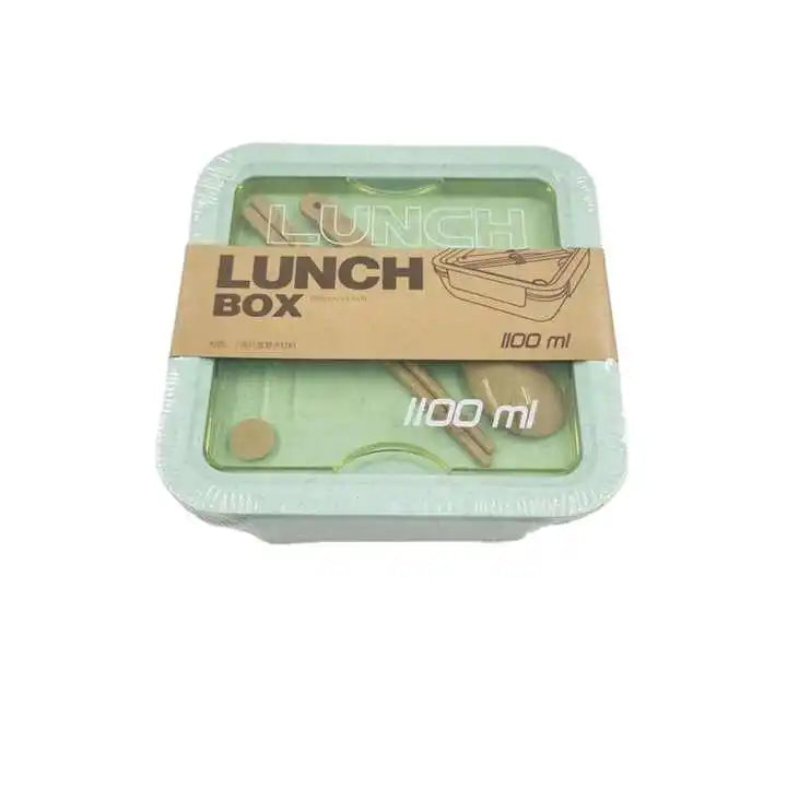 Best-Selling Single Layer Square Plastic Lunch Bento Box Set with Cutlery Wheat Straw Inspired Design Food Grade Material