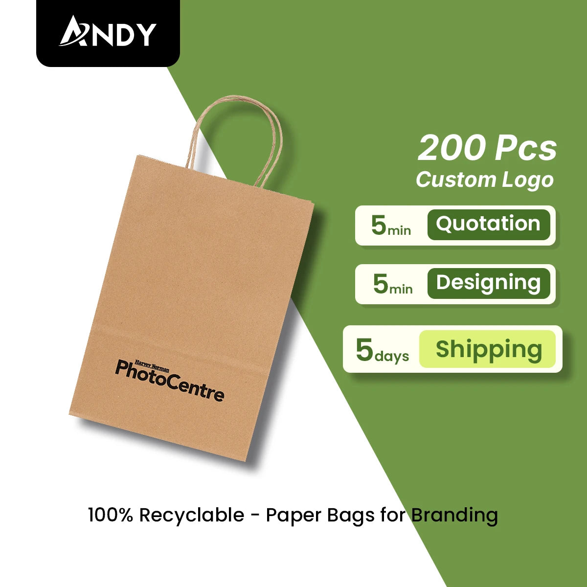 Customized Colorful Food-Grade Recycled Kraft Paper Bags with Handles for Shopping Sweet Gift Bag for Grocery Household Use